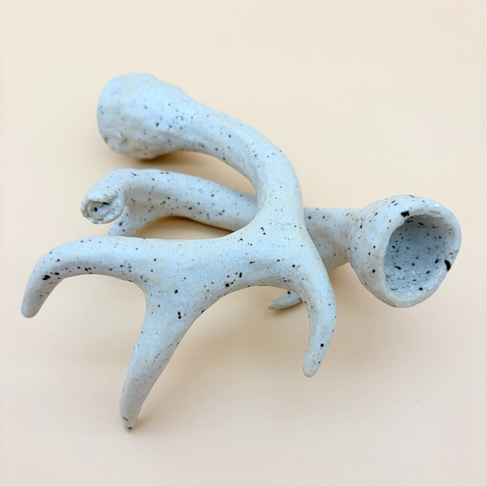 Ceramic Antlers Pair Handmade Studio Pottery White Speckled Glaze Deer Decor